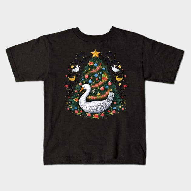 Swan Christmas Kids T-Shirt by JH Mart